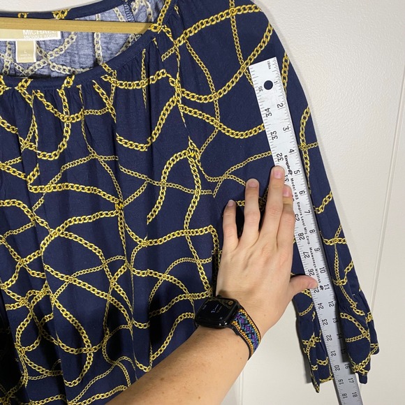 NWT MICHAEL KORS Women's Navy Gold Chain Print 3/4 Sleeve‎ Top Blouse Size L - Picture 14 of 15